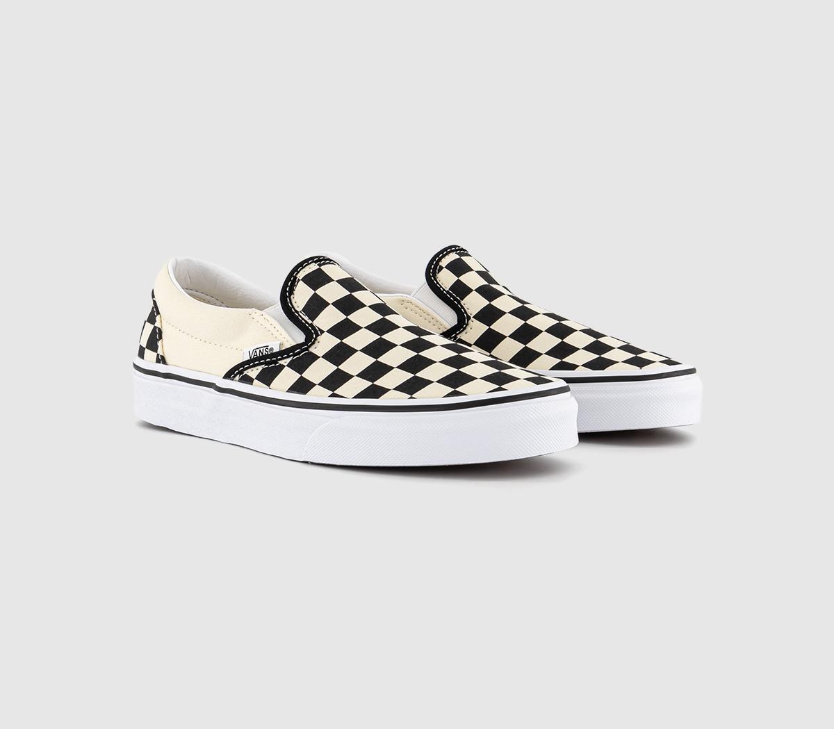 Vans Black And White Canvas Check Classic Slip On Shoes, Size: 7.5