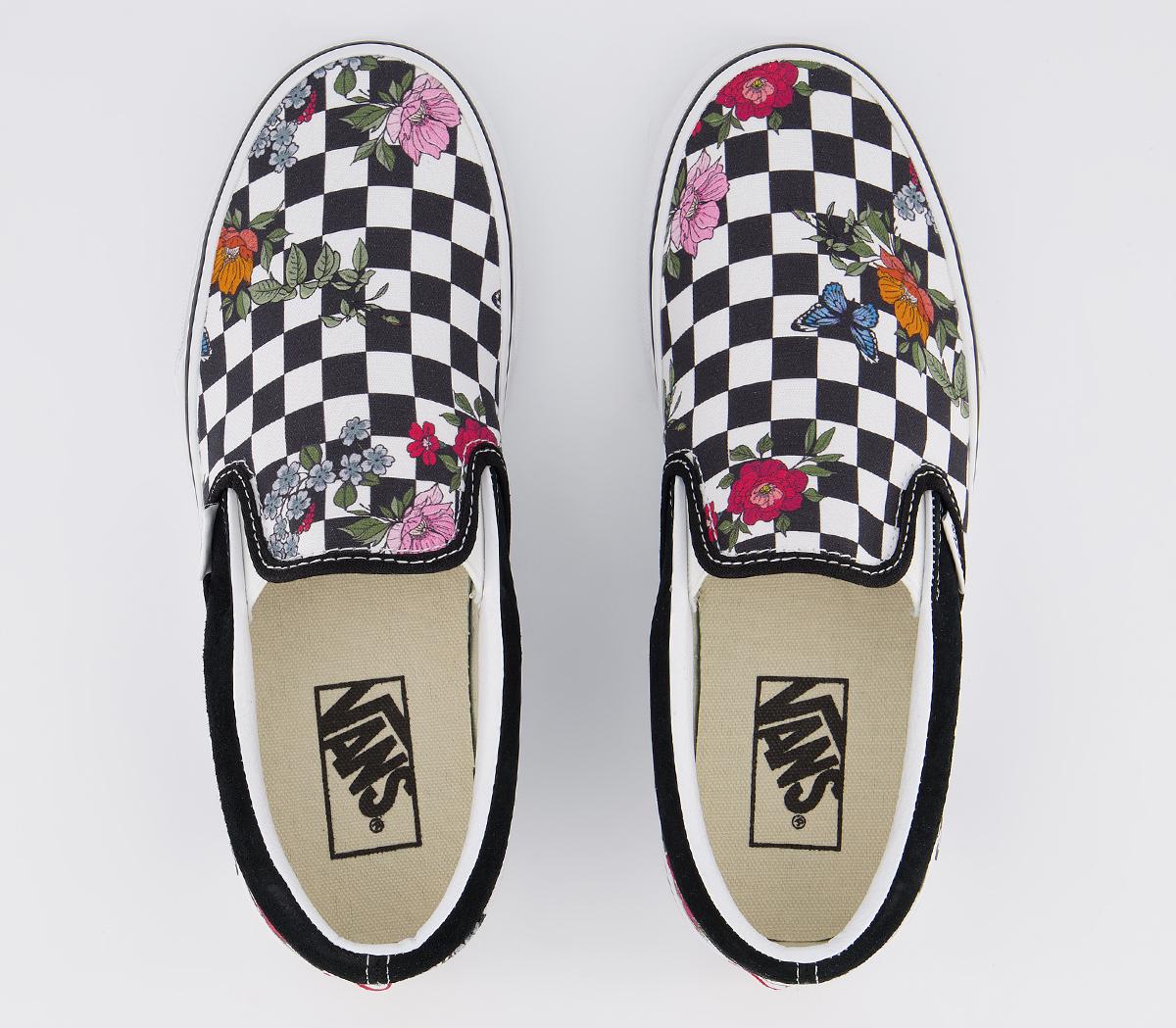VansVans Classic Slip OnBlack True White Floral Checkerboard Exclusive
