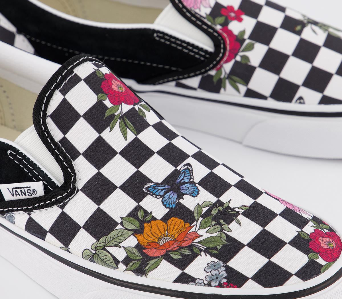 VansVans Classic Slip OnBlack True White Floral Checkerboard Exclusive