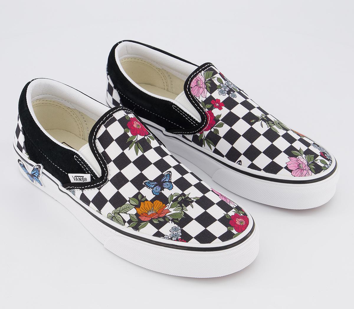 VansVans Classic Slip OnBlack True White Floral Checkerboard Exclusive