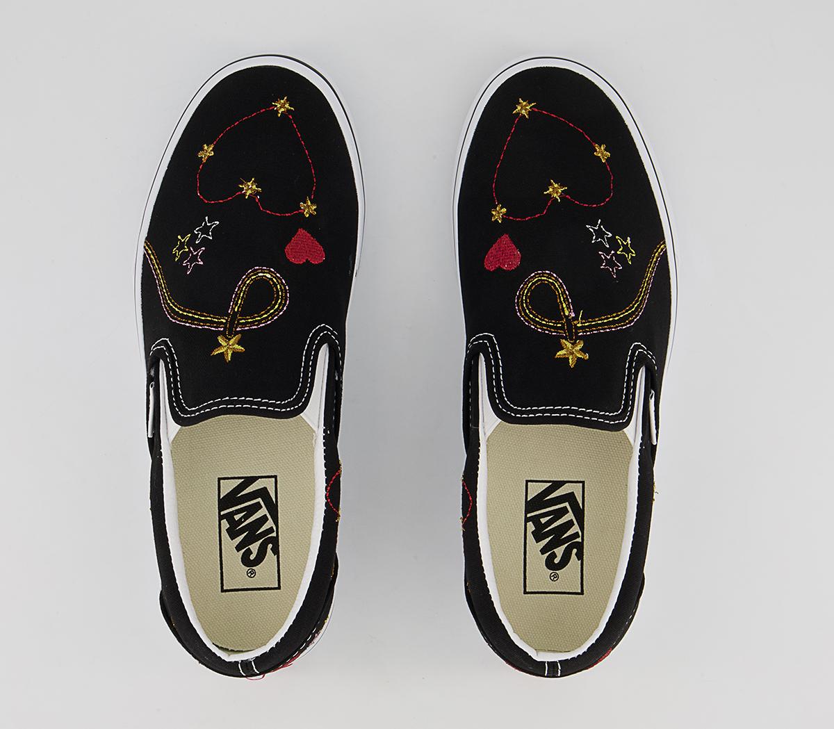 Vans Classic Slip On Trainers Vans Classic Slip On Trainers Black Gold Star Embroidery Exclusive