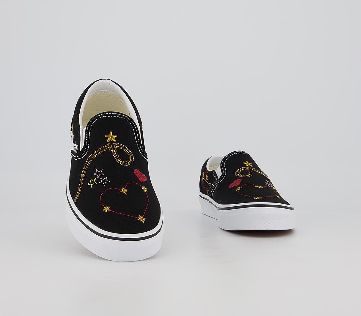Vans Classic Slip On Trainers Vans Classic Slip On Trainers Black Gold Star Embroidery Exclusive