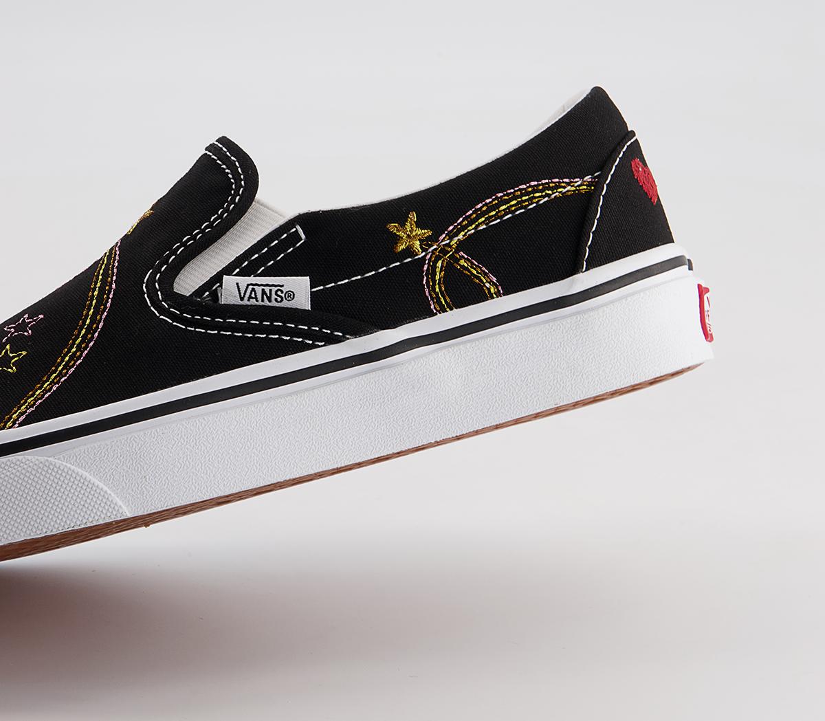 Vans Classic Slip On Trainers Vans Classic Slip On Trainers Black Gold Star Embroidery Exclusive