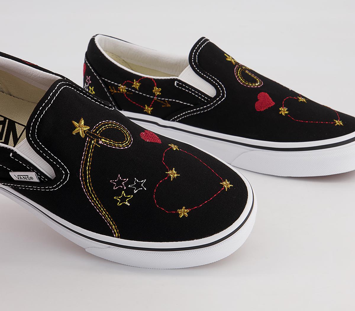 Vans Classic Slip On Trainers Vans Classic Slip On Trainers Black Gold Star Embroidery Exclusive