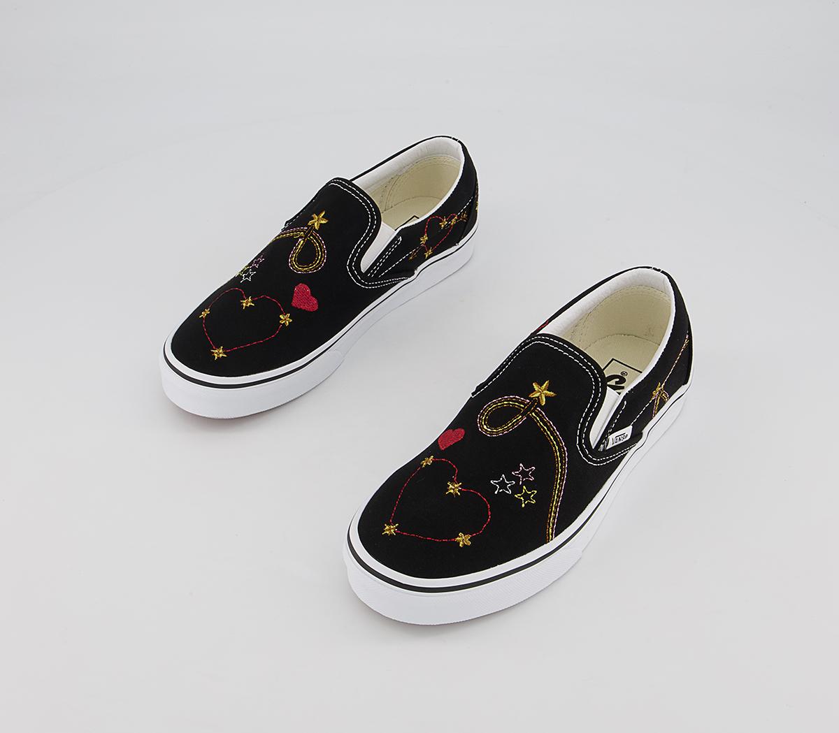Vans Classic Slip On Trainers Vans Classic Slip On Trainers Black Gold Star Embroidery Exclusive