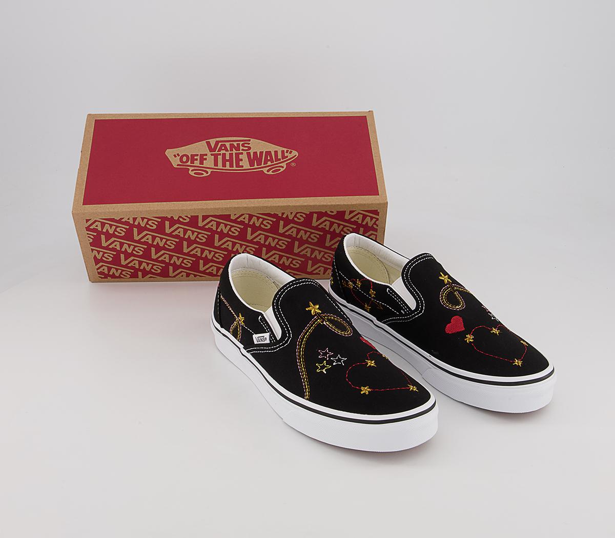 Vans Classic Slip On Trainers Vans Classic Slip On Trainers Black Gold Star Embroidery Exclusive
