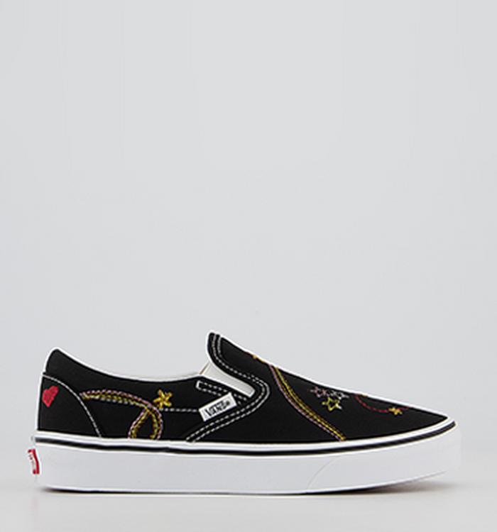 Vans Classic Slip On Trainers Black Gold Star Embroidery Exclusive
