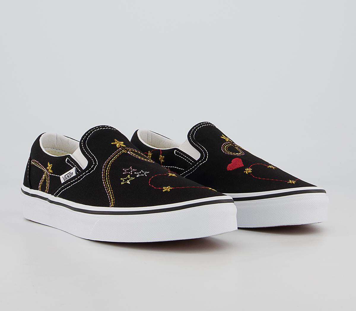 Vans Classic Slip On Trainers Vans Classic Slip On Trainers Black Gold Star Embroidery Exclusive