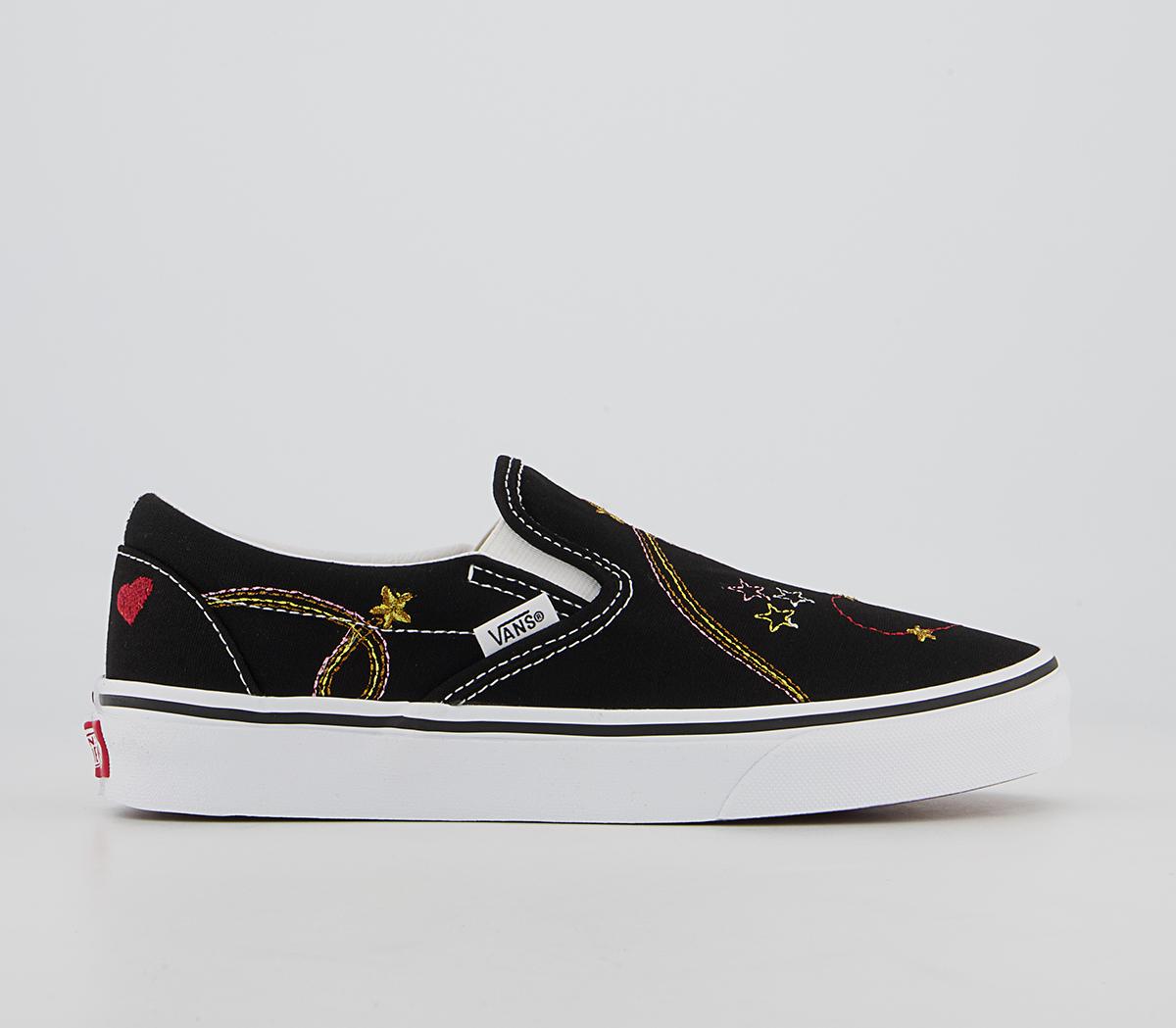 VansClassic Slip On TrainersBlack Gold Star Embroidery Exclusive