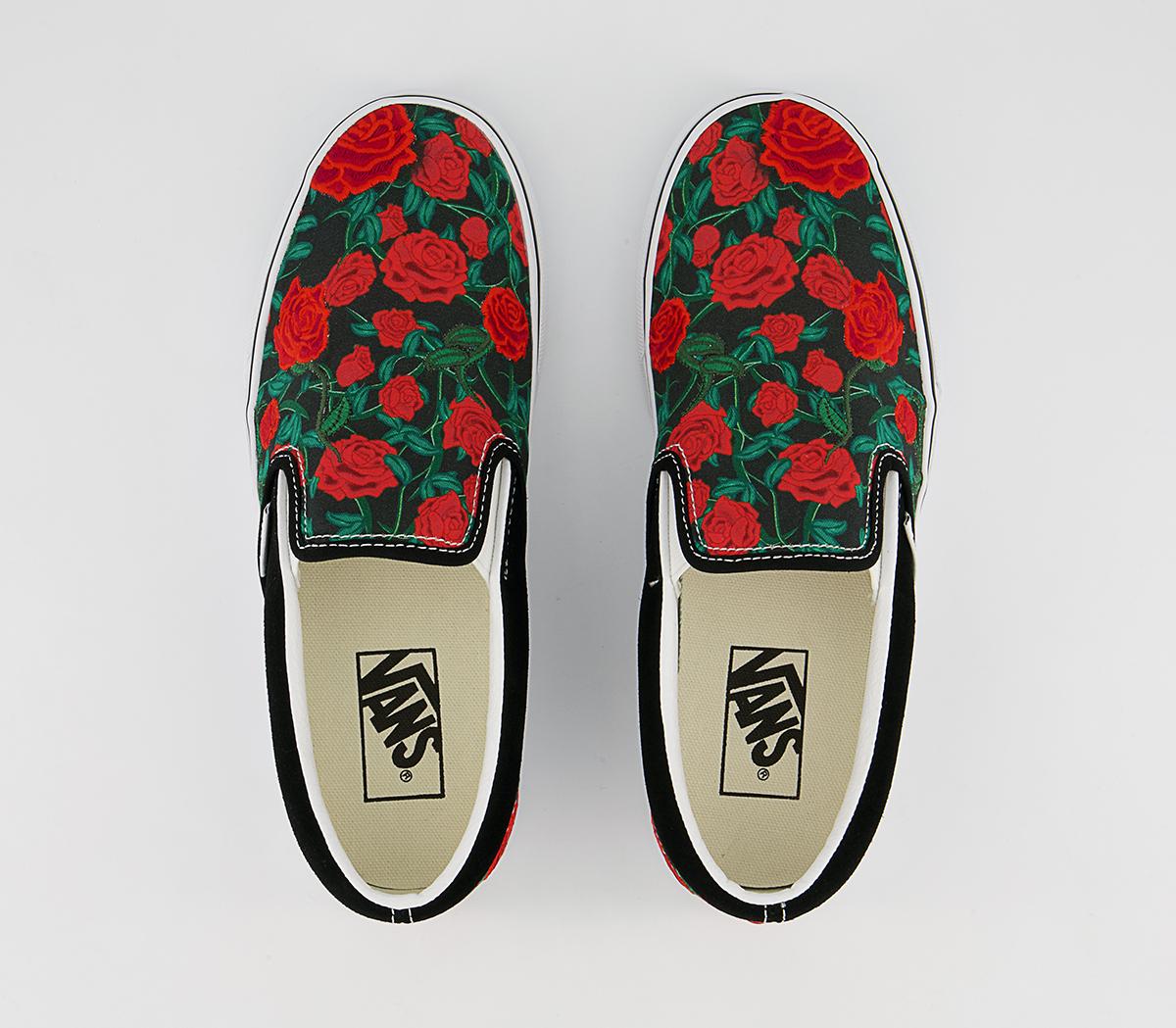 Vans Vans Classic Slip On Black White Roses Exclusive - Women's Trainers