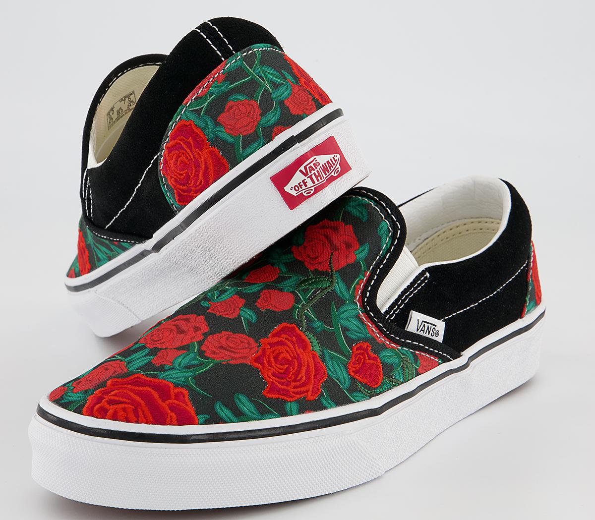 Vans Vans Classic Slip On Black White Roses Exclusive - Women's Trainers