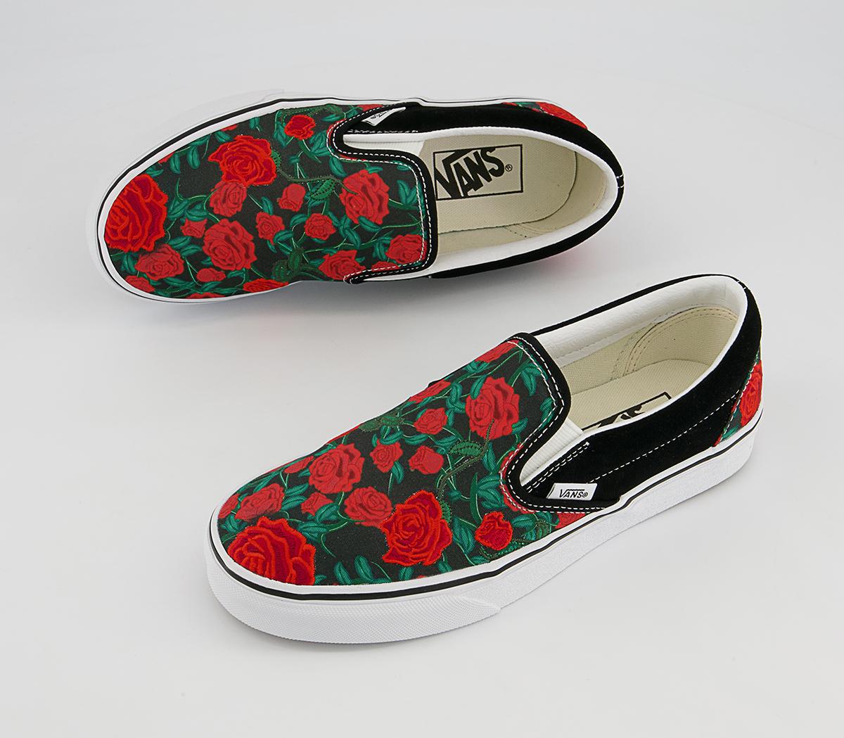 Vans Vans Classic Slip On Black White Roses Exclusive - Women's Trainers