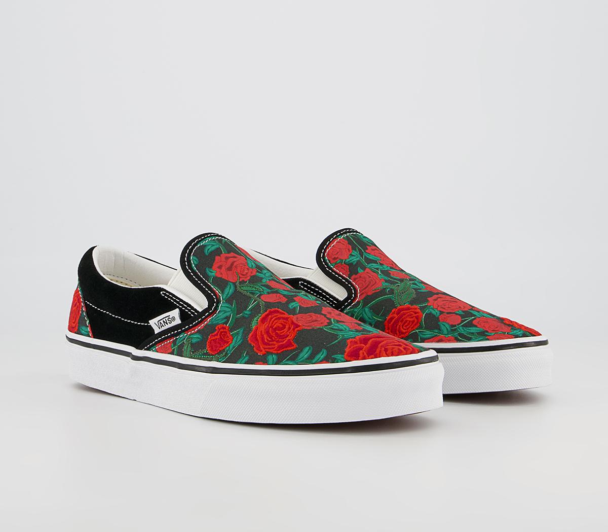 Vans Vans Classic Slip On Black White Roses Exclusive - Women's Trainers