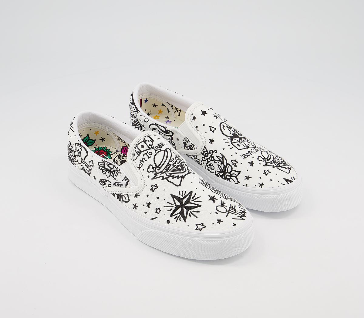 Tattoo Shoes Colored White Vans Vans Vans Classic Slip Ons Tattoo