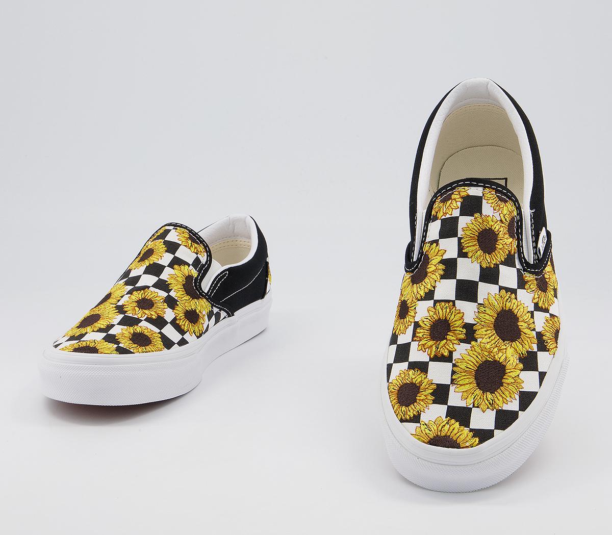 Vans Classic Slip On Trainers Vans Classic Slip On Trainers Sunflower Embroidery Black True White