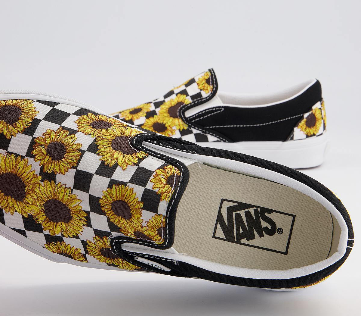Vans Classic Slip On Trainers Vans Classic Slip On Trainers Sunflower Embroidery Black True White