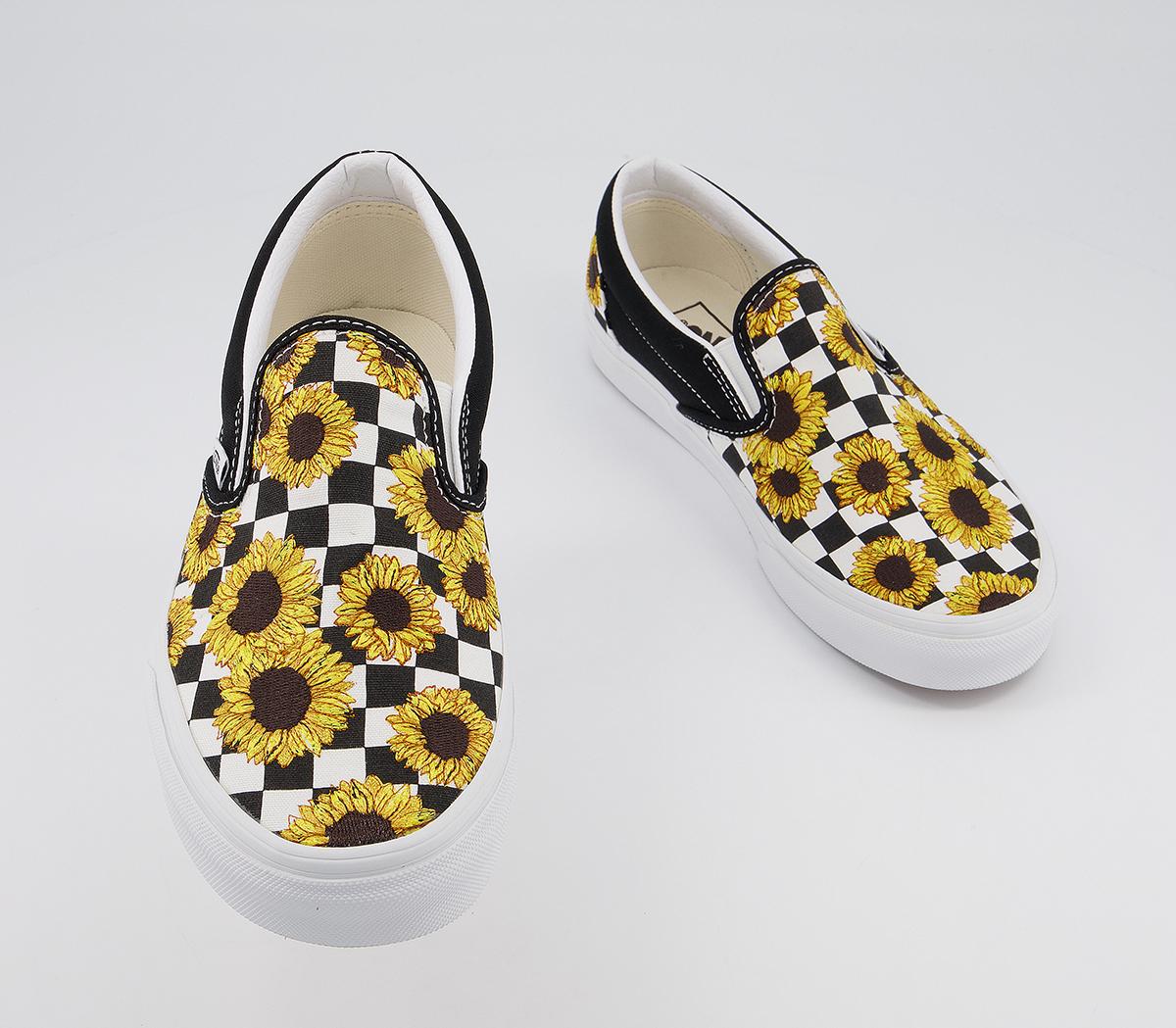 Vans Classic Slip On Trainers Vans Classic Slip On Trainers Sunflower Embroidery Black True White