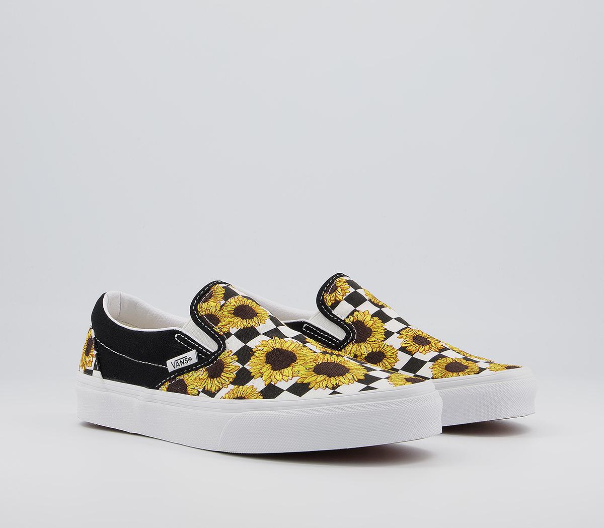 Vans Classic Slip On Trainers Vans Classic Slip On Trainers Sunflower Embroidery Black True White