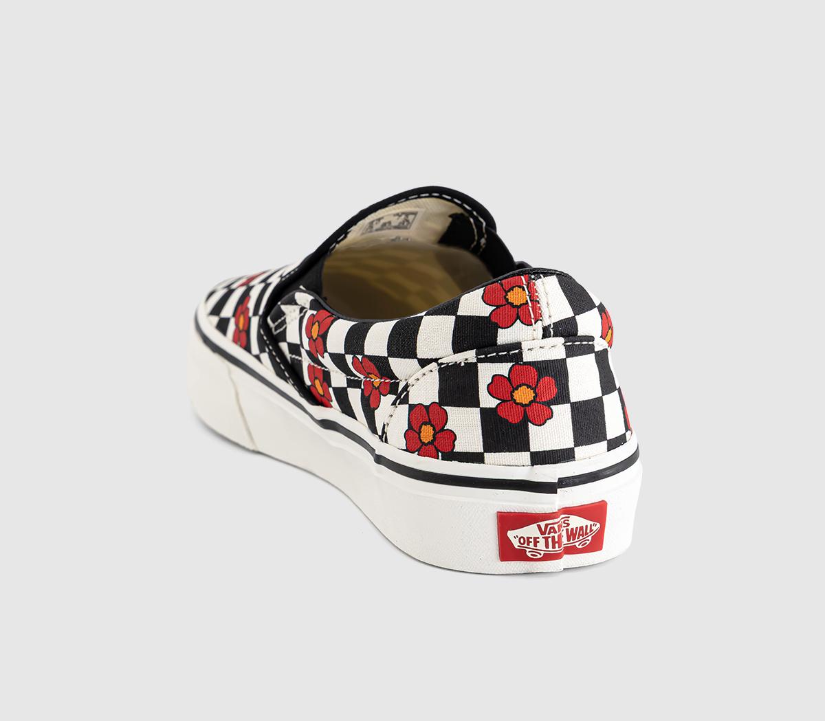 VansVans Classic Slip On TrainersBlack White Checkboard Flower