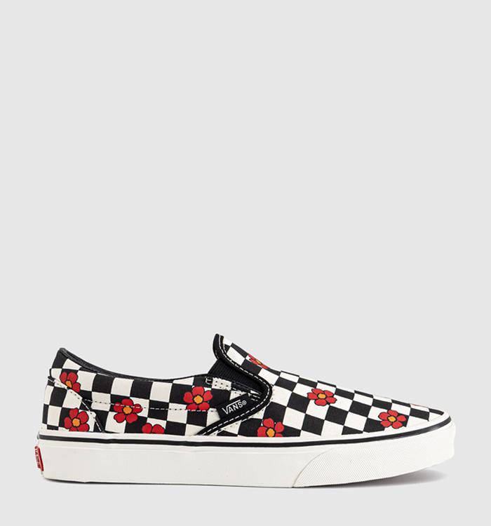 Vans Vans Classic Slip On Trainers Black White Checkboard Flower