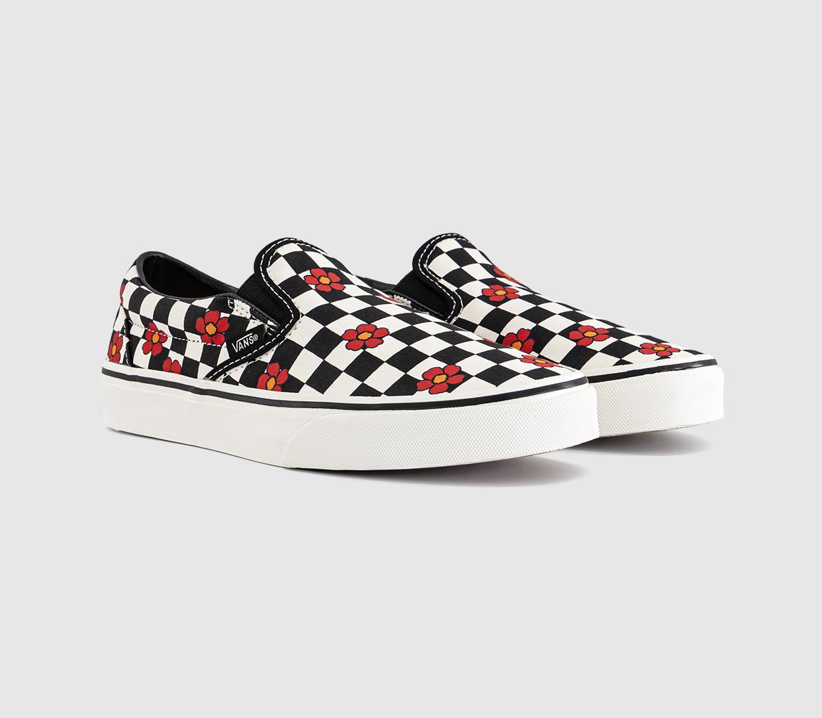 VansVans Classic Slip On TrainersBlack White Checkboard Flower