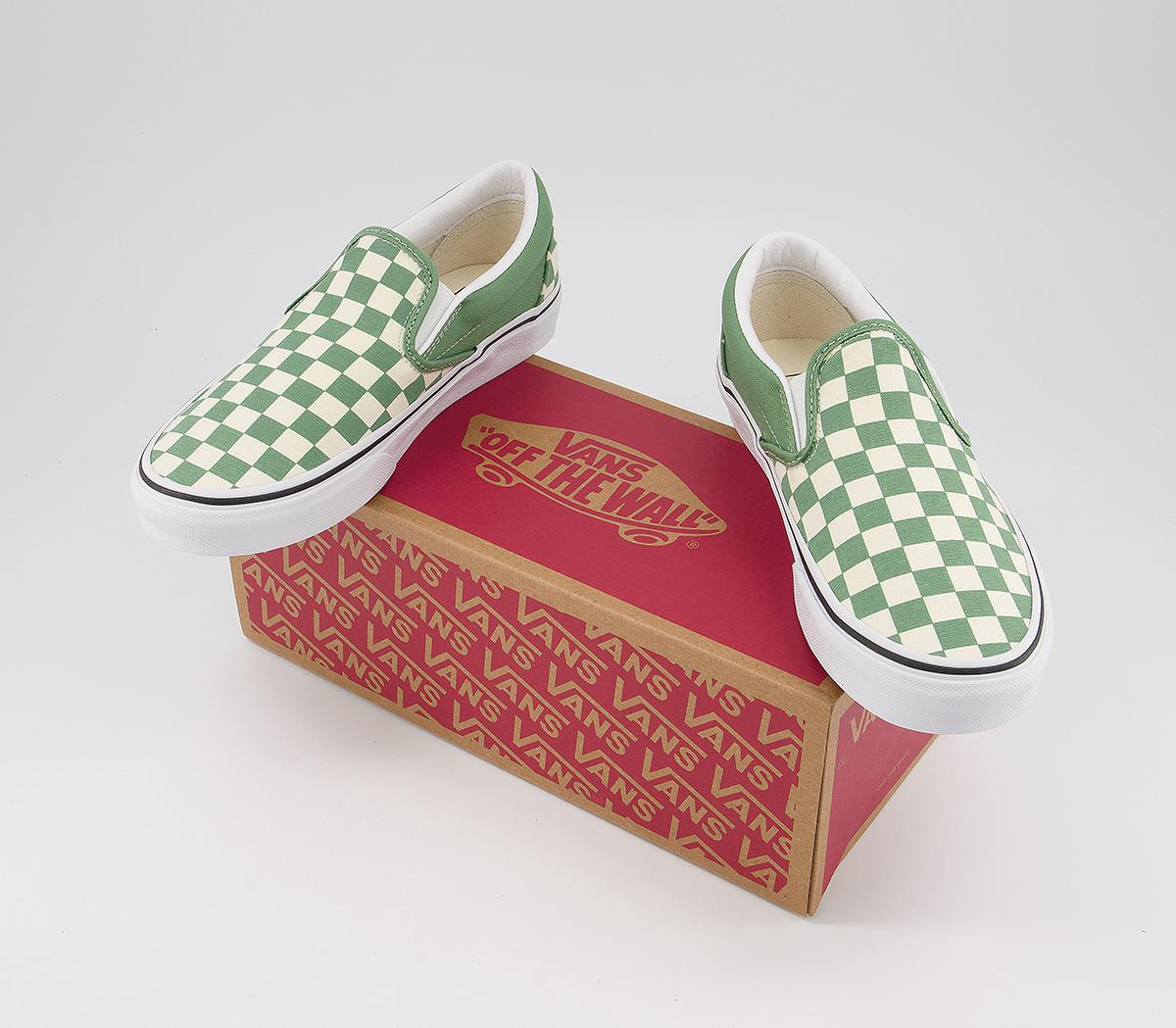 vans green checkered slip on