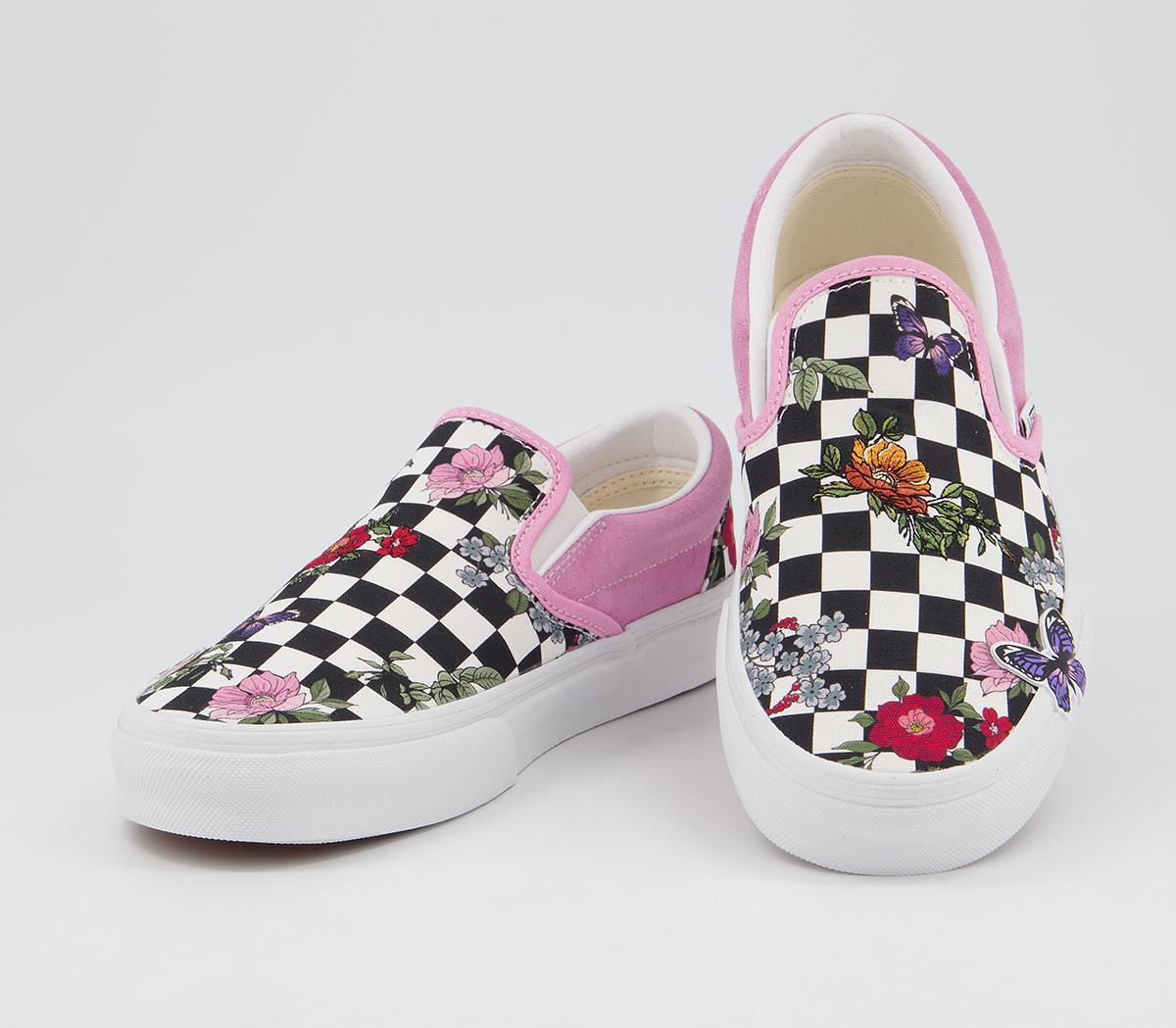 Vans Vans Classic Slip On Trainers Pink Embroidered Floral Checkerboard ...