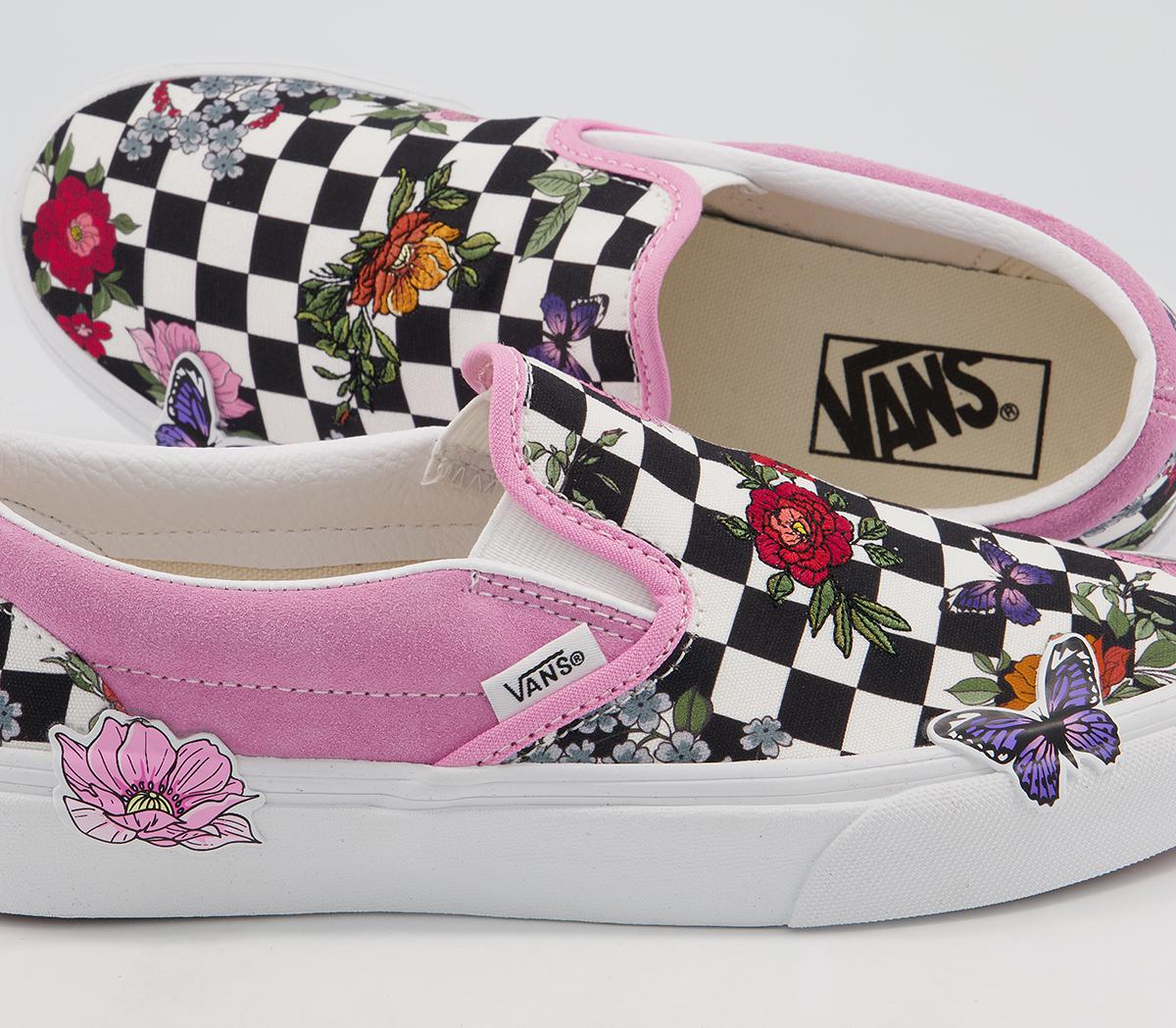Vans Vans Classic Slip On Trainers Vans Vans Classic Slip On Trainers Pink Embroidered Floral Checkerboard Exclusive