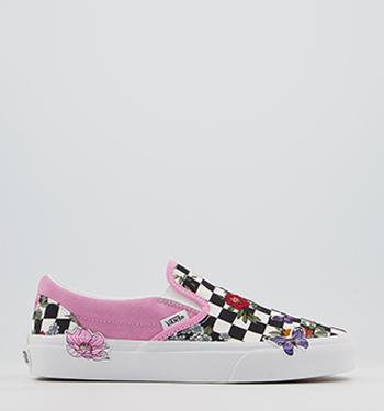 Vans Vans Classic Slip On Trainers Pink Embroidered Floral Checkerboard Exclusive