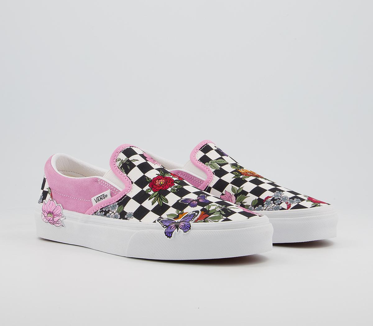 Vans Vans Classic Slip On Trainers Pink Embroidered Floral Checkerboard ...