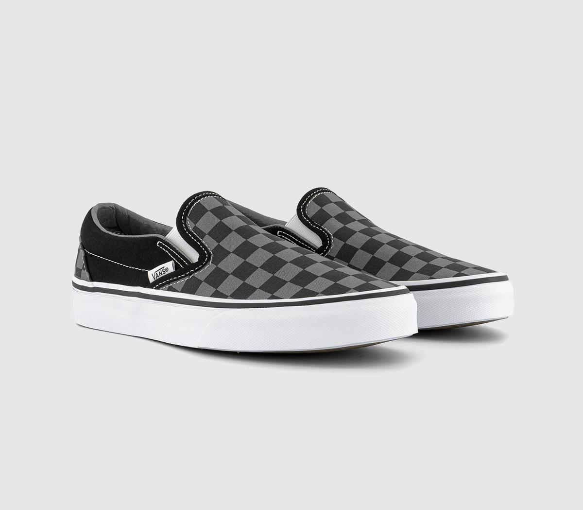 Vans Classic Slip On Trainers Black Pewter Check Canvas In / Grey, 4.5