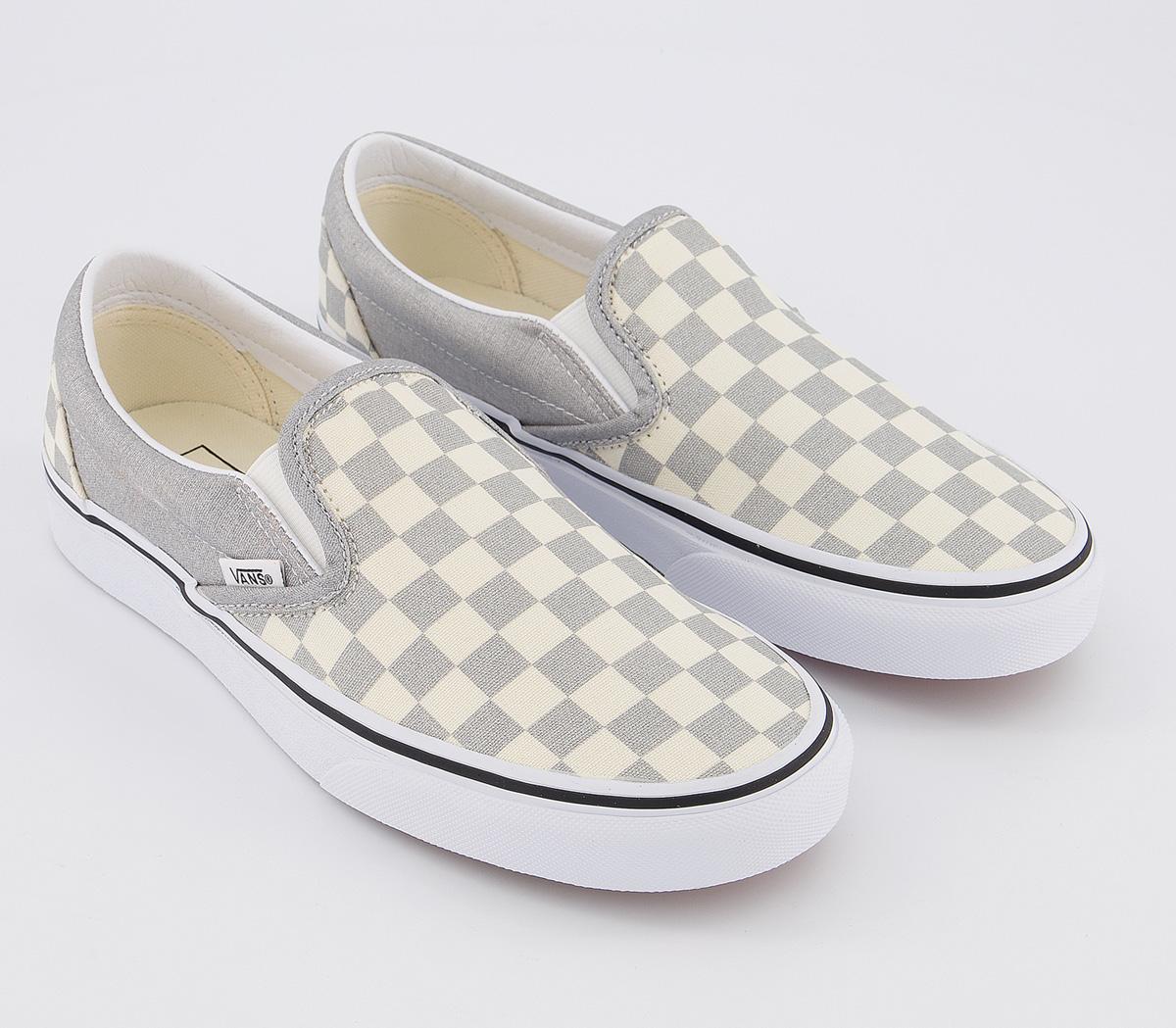 vans classic slip on trainers silver true white checkerboard