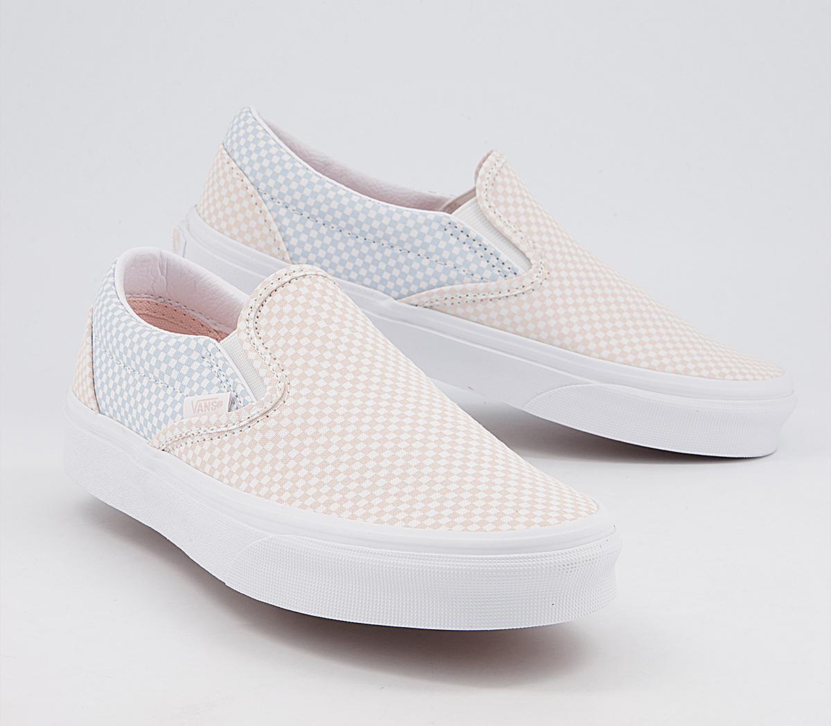 Vans Vans Classic Slip On Trainers Vans Vans Classic Slip On Trainers Pastel Checkerboard Misty Blue Silver Peony