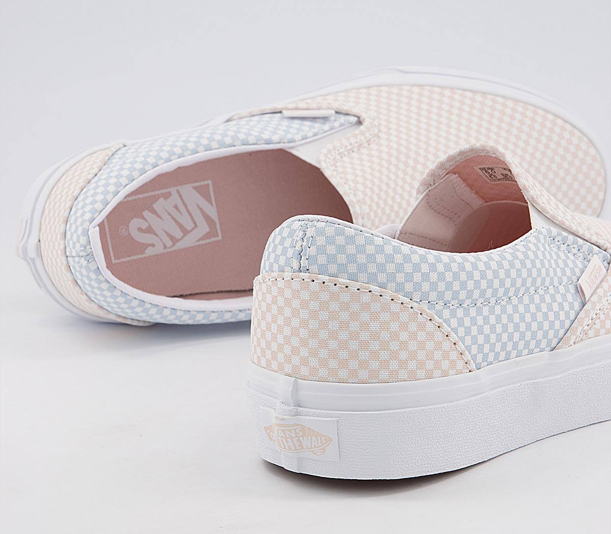 Vans Vans Classic Slip On Trainers Vans Vans Classic Slip On Trainers Pastel Checkerboard Misty Blue Silver Peony