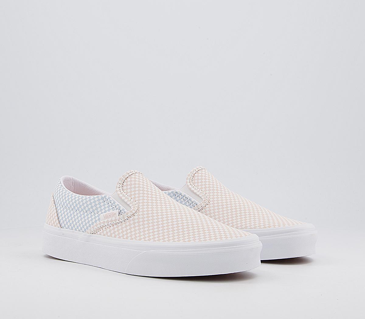 Vans Vans Classic Slip On Trainers Vans Vans Classic Slip On Trainers Pastel Checkerboard Misty Blue Silver Peony