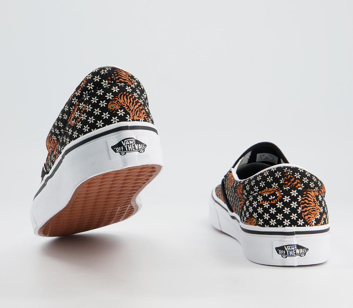 Vans Vans Classic Slip On Trainers Tiger Floral Black White Vans Vans Classic Slip On Trainers Tiger Floral Black White