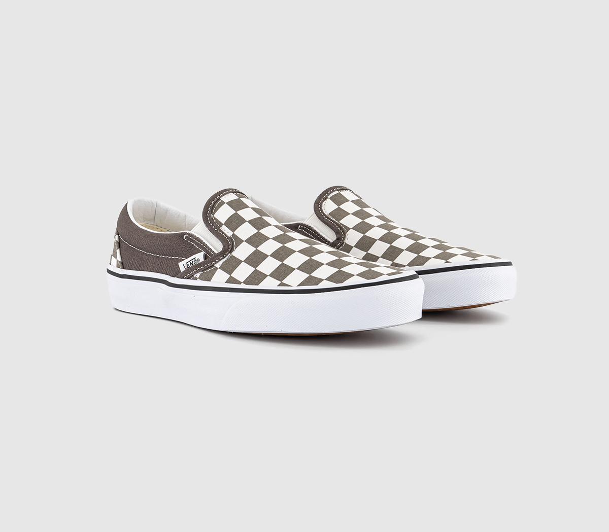 Vans Classic Slip On Trainers Color Theory Checkerboard Bungee Cord Brown/White, 7