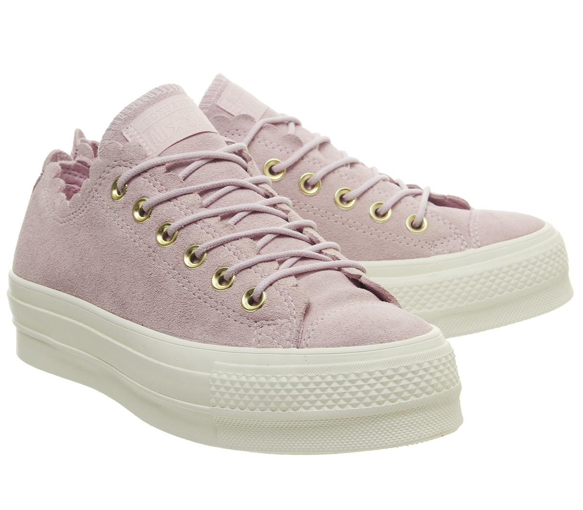 Converse All Star Low Platform Trainers Pink Foam Gold Frill - Women's ...