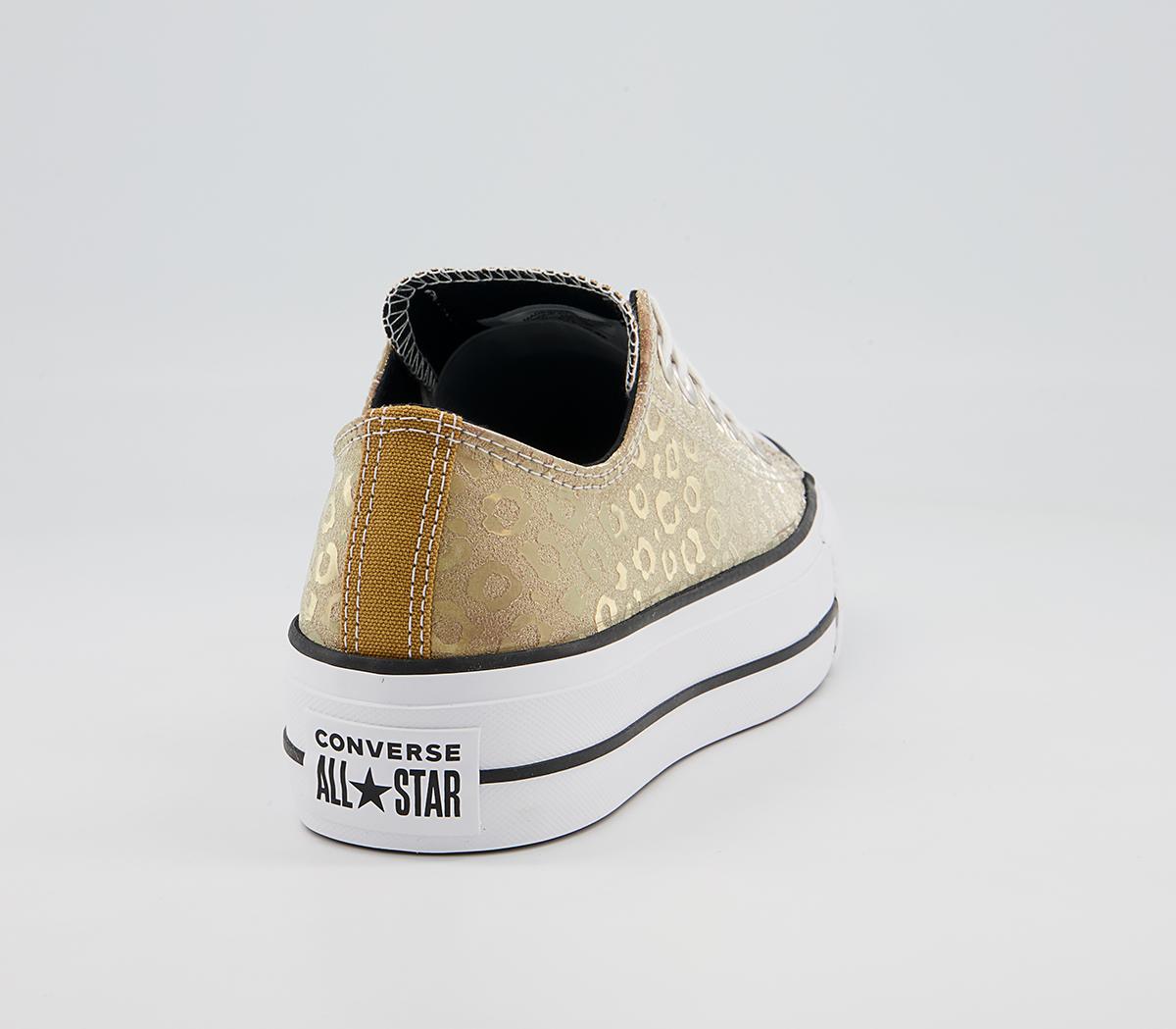 Converse All Star Low Platform Trainers Gold Black White Leopard