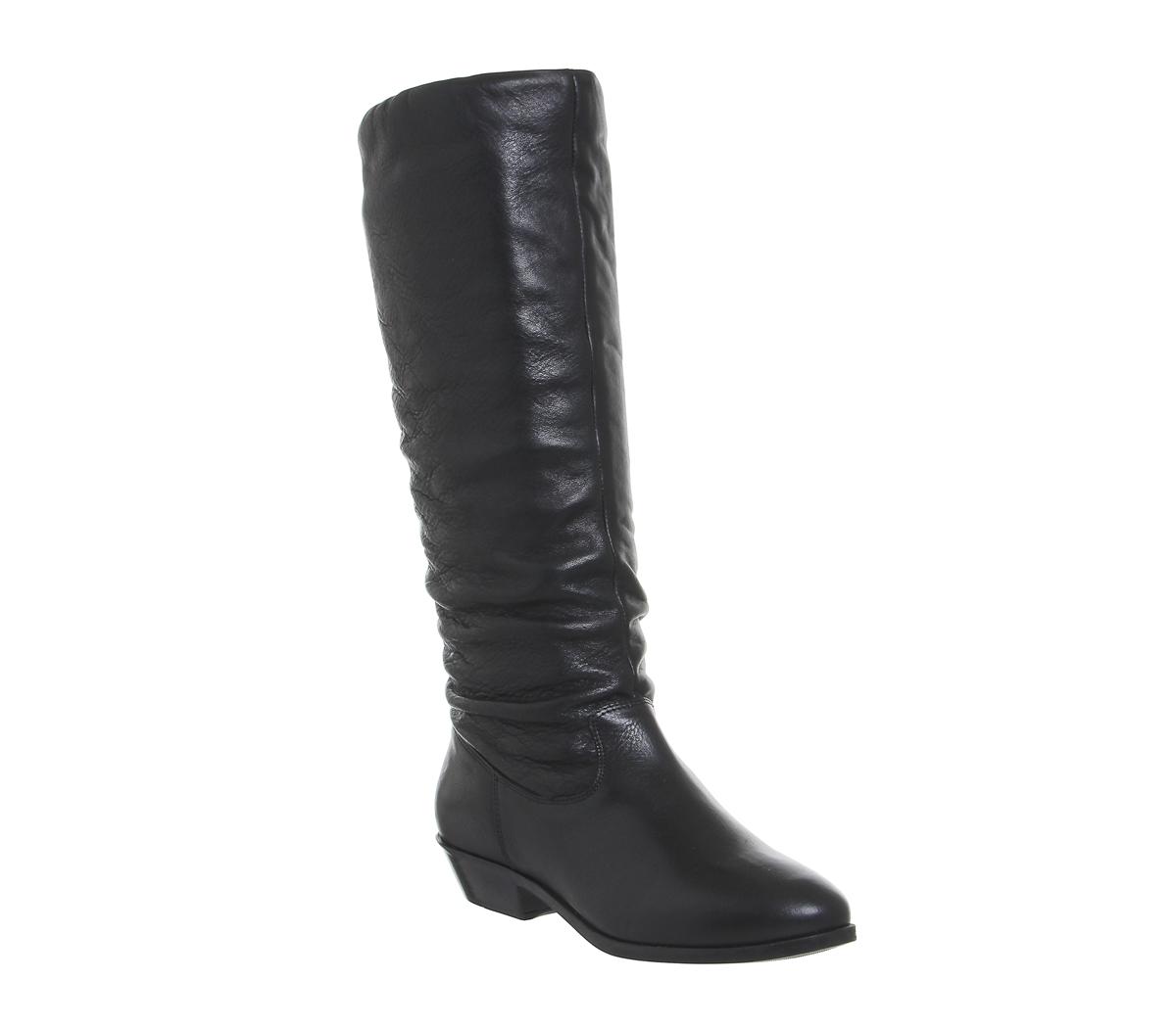 OFFICE Kim Slouch Knee Boots Black Leather - Knee High Boots