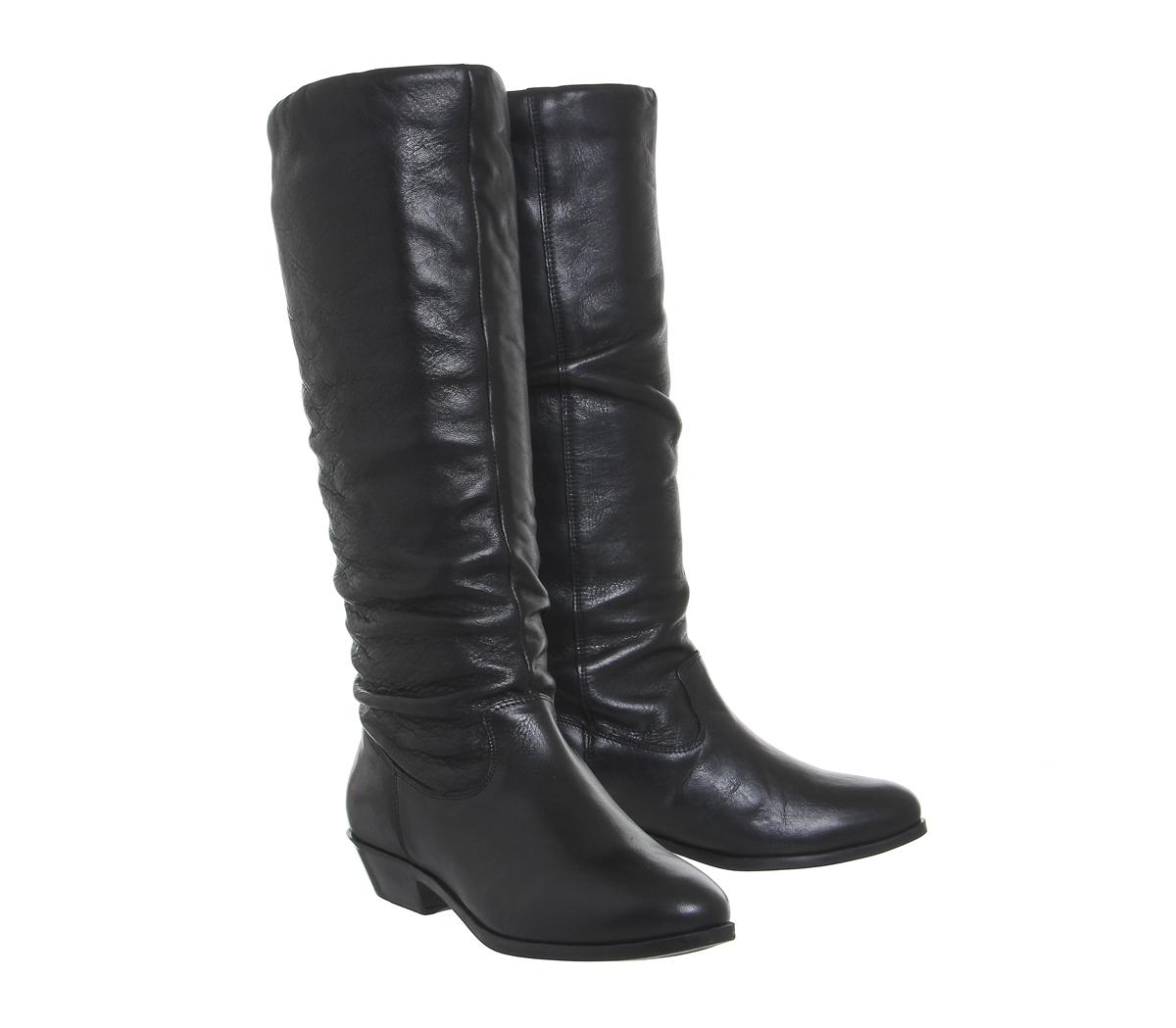 OFFICE Kim Slouch Knee Boots Black Leather - Knee High Boots