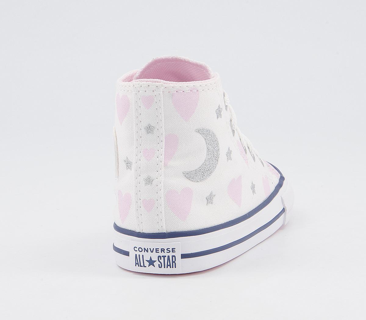 Converse Small Star Hi Trainers Converse Small Star Hi Trainers White Pink Silver Moon Heart