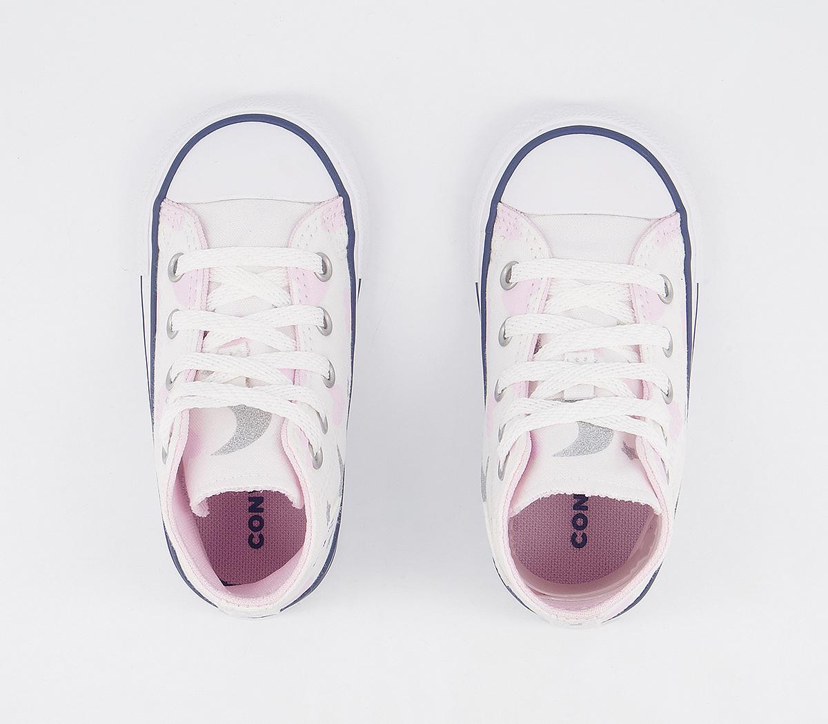 Converse Small Star Hi Trainers Converse Small Star Hi Trainers White Pink Silver Moon Heart
