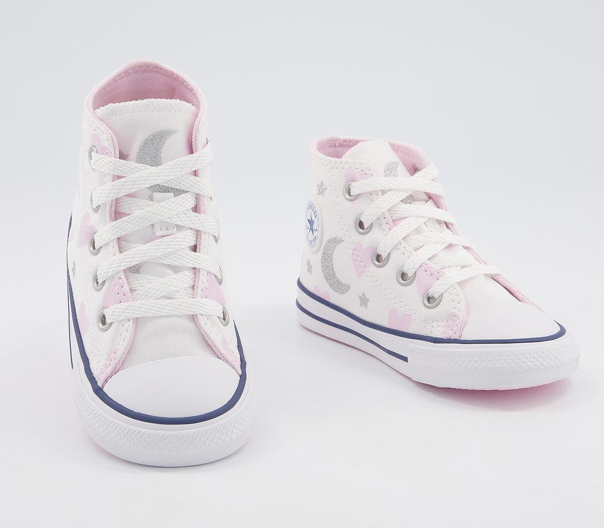 Converse Small Star Hi Trainers Converse Small Star Hi Trainers White Pink Silver Moon Heart