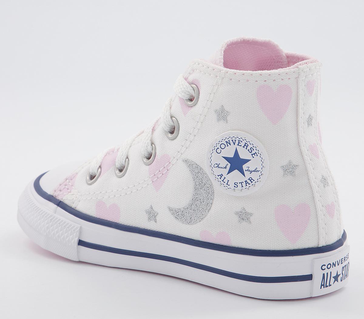 Converse Small Star Hi Trainers Converse Small Star Hi Trainers White Pink Silver Moon Heart