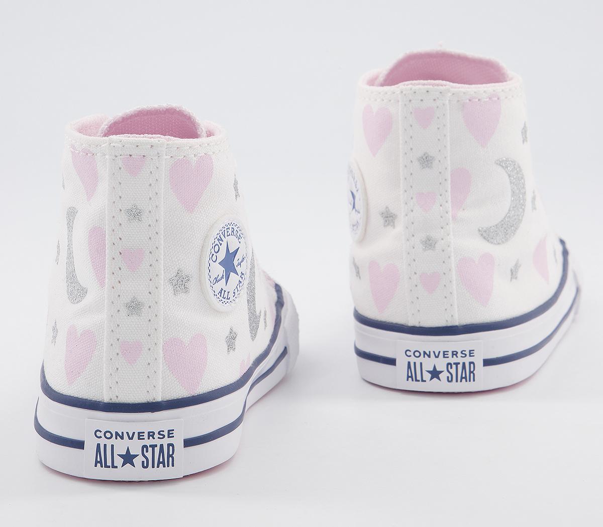 Converse Small Star Hi Trainers Converse Small Star Hi Trainers White Pink Silver Moon Heart