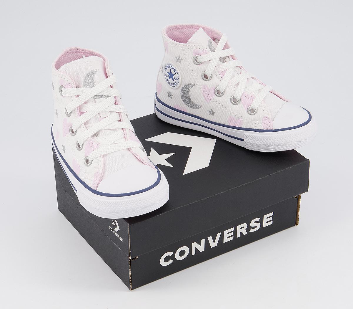Converse Small Star Hi Trainers Converse Small Star Hi Trainers White Pink Silver Moon Heart