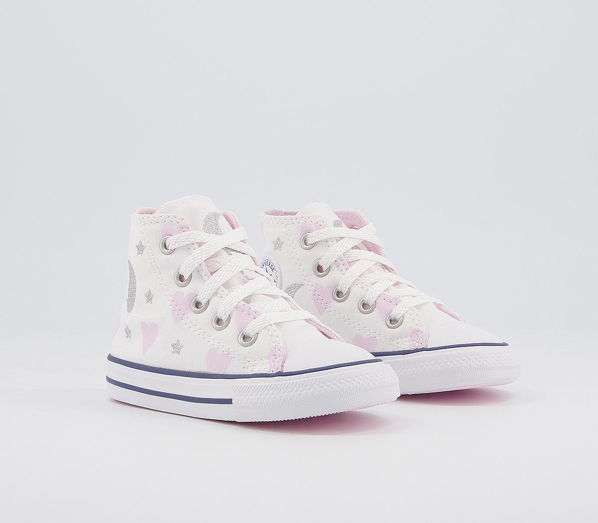 Converse Small Star Hi Trainers Converse Small Star Hi Trainers White Pink Silver Moon Heart