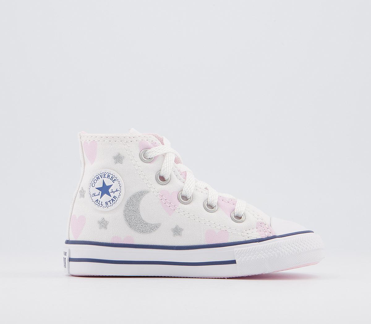 Converse Small Star Hi Trainers White Pink Silver Moon Heart - Unisex