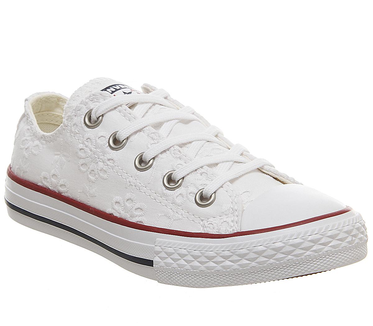 ConverseAll Star Low Youth TrainersWhite Garnet Midnight Navy Lace Flower